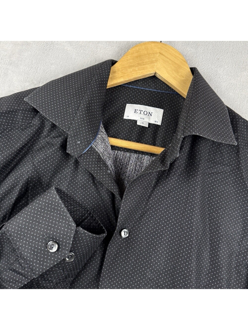 Eton Slim Fit Dress Shirt Black Micro Dot Long Sleeve Button Men 39 15.5 Preppy